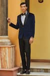 Buy_Bohame_Blue Terry Wool Plain Dali Lapel Collared Tuxedo Set _at_Aza_Fashions