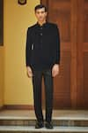 Buy_Bohame_Black Terry Wool Plain Dark Knight Bandhgala With Pant _at_Aza_Fashions