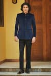 Buy_Bohame_Blue Terry Wool Plain Sapphire Bandhgala With Pant _at_Aza_Fashions