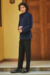 Shop_Bohame_Blue Terry Wool Plain Sapphire Bandhgala With Pant _at_Aza_Fashions