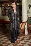 Buy_Bohame_Black Kurta Chanderi Embroidery Mirror Jorawar Set _at_Aza_Fashions