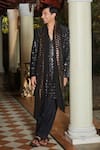 Shop_Bohame_Black Kurta Chanderi Embroidery Mirror Jorawar Set _Online_at_Aza_Fashions