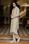 Bohame_Beige Kurta Chanderi Embroidery Mirror Zora Set _Online_at_Aza_Fashions