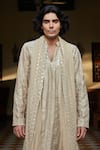 Bohame_Beige Kurta Chanderi Embroidery Mirror Zora Set _at_Aza_Fashions