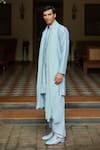 Buy_Bohame_Sky Blue Kurta Chanderi Embroidery Mirror Limar Set _Online_at_Aza_Fashions