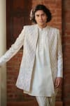 Bohame_White Kurta Embroidery Cutdana Bali Jacket Set _Online_at_Aza_Fashions