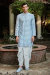 Buy_Bohame_Blue Kurta Chanderi Embroidered Sequin Zircon Chevron With Dhoti Pant _at_Aza_Fashions