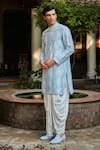 Bohame_Blue Kurta Chanderi Embroidered Sequin Zircon Chevron With Dhoti Pant _Online_at_Aza_Fashions