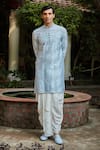 Shop_Bohame_Blue Kurta Chanderi Embroidered Sequin Zircon Chevron With Dhoti Pant _Online_at_Aza_Fashions