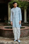 Buy_Bohame_Blue Kurta Chanderi Embroidered Sequin Zircon Chevron With Dhoti Pant 