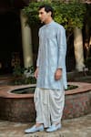 Shop_Bohame_Blue Kurta Chanderi Embroidered Sequin Zircon Chevron With Dhoti Pant 