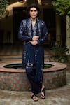 Buy_Bohame_Blue Kurta Chanderi Embroidered Sequin Gordan Mirror Salwar Set _at_Aza_Fashions