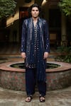 Bohame_Blue Kurta Chanderi Embroidered Sequin Gordan Mirror Salwar Set _Online_at_Aza_Fashions