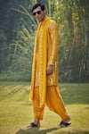 Shop_Bohame_Yellow Kurta Georgette Embroidered Sequin Ambrosia Thread Salwar Set _Online_at_Aza_Fashions