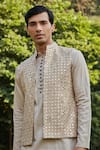 Bohame_Beige Bundi Georgette Embroidered Sequin Freesia Mirrorwork Kurta Set _Online_at_Aza_Fashions