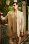 Shop_Bohame_Beige Jacket Georgette Embroidered Sequin Calvin Mirrorwork Short Kurta Set _at_Aza_Fashions