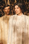 Bohame_Beige Jacket Georgette Embroidered Sequin Calvin Mirrorwork Short Kurta Set _at_Aza_Fashions