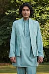 Bohame_Green Kurta And Pant Suiting Embroidered Bead Jade Vertical Bundi Set _Online_at_Aza_Fashions