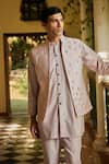 Bohame_Pink Kurta And Pant Suiting Embroidered Bead Vitale Geometric Bundi Set _Online_at_Aza_Fashions