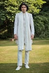 Buy_Bohame_Off White Sherwani Raw Silk Embroidered Bead Imperial Dawn Wave Pant Set _at_Aza_Fashions