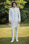 Bohame_Off White Sherwani Raw Silk Embroidered Bead Imperial Dawn Wave Pant Set _at_Aza_Fashions