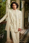 Shop_Bohame_White Jacket Georgette Embroidered Sequin Leono Thread Kurta Set _Online_at_Aza_Fashions