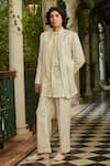 Bohame_White Jacket Georgette Embroidered Sequin Leono Thread Kurta Set _at_Aza_Fashions