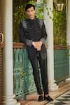 Buy_Bohame_Black Jacket Raw Silk Embellished Bead Celestia Scatter Sherwani Set _at_Aza_Fashions