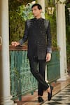 Buy_Bohame_Black Jacket Raw Silk Embellished Bead Celestia Scatter Sherwani Set _Online_at_Aza_Fashions