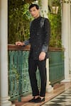 Buy_Bohame_Black Jacket Raw Silk Embellished Bead Celestia Scatter Sherwani Set 