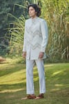 Buy_Bohame_Off White Bandhgala Raw Silk Embroidered Sequin Seraphine Chevron With Pant _at_Aza_Fashions