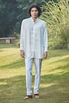 Bohame_Off White Bandhgala Raw Silk Embroidered Sequin Seraphine Chevron With Pant _Online_at_Aza_Fashions