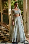 Buy_Bohame_Blue Raw Silk Embroidery Cutdana Sweetheart Neck Aisha Hand Lehenga Set _at_Aza_Fashions