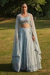 Bohame_Blue Raw Silk Embroidery Cutdana Sweetheart Neck Aisha Hand Lehenga Set _Online_at_Aza_Fashions