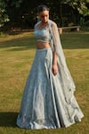 Buy_Bohame_Blue Raw Silk Embroidery Cutdana Sweetheart Neck Aisha Hand Lehenga Set _Online_at_Aza_Fashions