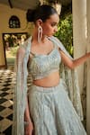 Shop_Bohame_Blue Raw Silk Embroidery Cutdana Sweetheart Neck Aisha Hand Lehenga Set _Online_at_Aza_Fashions