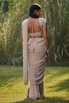 Bohame_Beige Cupro Crepe Embroidery Geometric Pamela Pre-draped Saree With Blouse _Online_at_Aza_Fashions