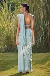 Bohame_Blue Cupro Crepe Embroidery Geometric Bela Pre-draped Saree With Blouse _Online_at_Aza_Fashions