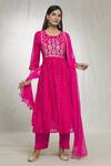 Buy_Samyukta Singhania_Pink Anarkali Chanderi Silk Embroidered Sequin Round Yoke Pant Set