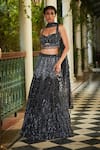 Buy_Bohame_Black Raw Silk Embroidery Cutdana Sweetheart Neck Murky Lehenga Set _at_Aza_Fashions