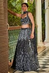 Bohame_Black Raw Silk Embroidery Cutdana Sweetheart Neck Murky Lehenga Set _at_Aza_Fashions