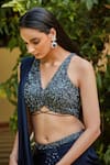 Bohame_Blue Satin Chiffon Embroidery Cutdana Halter Zendaya Concept Saree With Blouse _Online_at_Aza_Fashions