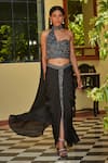 Buy_Bohame_Black Satin Chiffon Embroidery Cutdana Gigi Draped Blouse And Skirt Set _at_Aza_Fashions