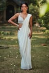 Buy_Bohame_Off White Cupro Crepe Embroidery Saida Stripe Pre-draped Saree With Blouse _at_Aza_Fashions