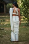 Shop_Bohame_Off White Cupro Crepe Embroidery Saida Stripe Pre-draped Saree With Blouse _at_Aza_Fashions