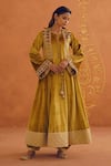 Inej_Yellow Velvet Embroidered Tassel Round Woven Hem Anarkali Salwar Set _Online_at_Aza_Fashions