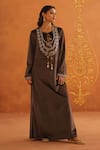 Buy_Inej_Brown Velvet Embroidered Ghungroo Round Floral Straight Dress _at_Aza_Fashions