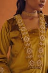 Inej_Yellow Velvet Embroidered Floral Blunt V Short Kurta Gharara Set _at_Aza_Fashions