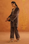 Inej_Brown Velvet Embroidered Floral Square Tunic With Pant _Online_at_Aza_Fashions