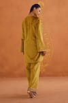 Shop_Inej_Yellow Velvet Embroidered Floral Square Tunic With Straight Pant _at_Aza_Fashions